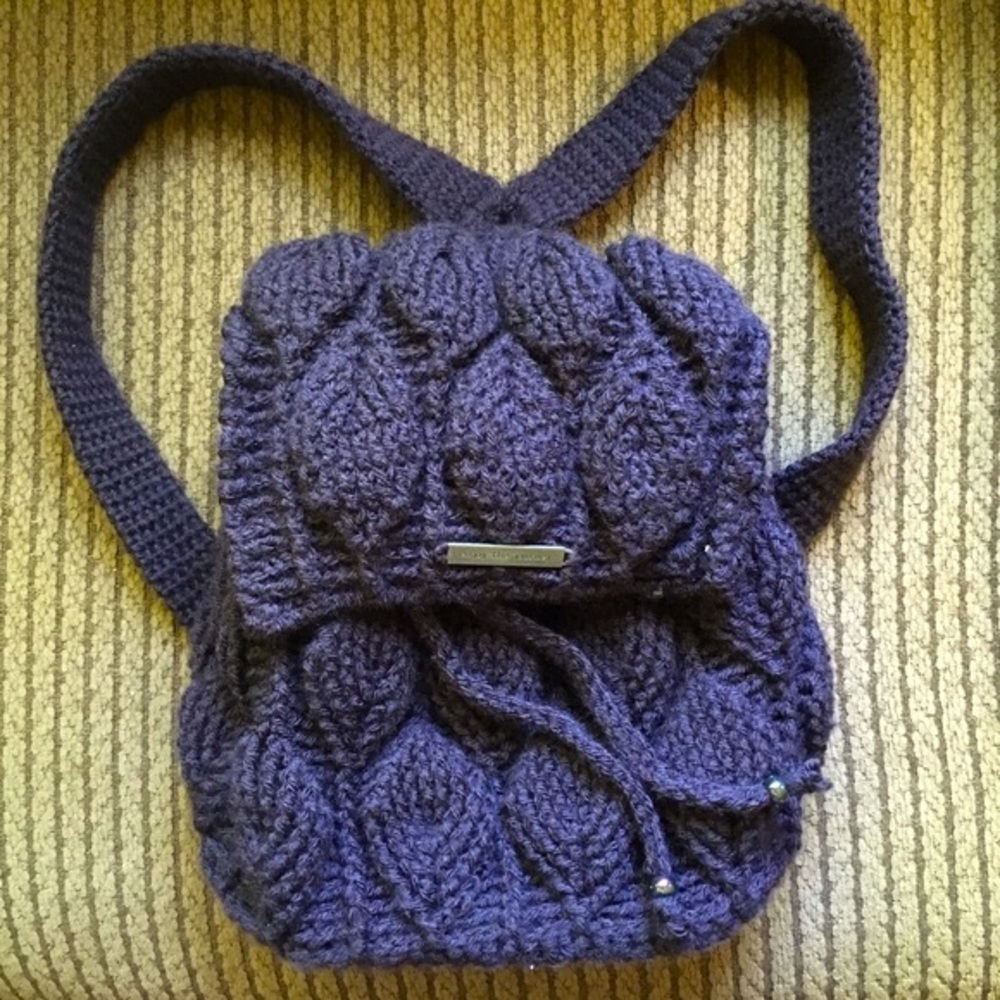 Leaf Knit Backpack Structured Bottom Leaf Stitch … - image 1